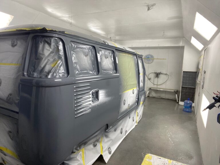 1962 15 window deluxe vw bus body in sealer silver lining auto restoration oregon