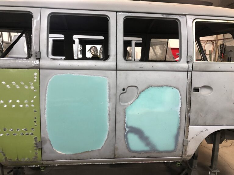 1962 15 window vw deluxe bus inner panel replacement and continued metal work silver lining auto restoration