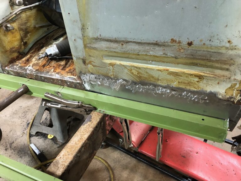 1962 15 window vw deluxe bus metal work starts silver lining auto restoration oregon