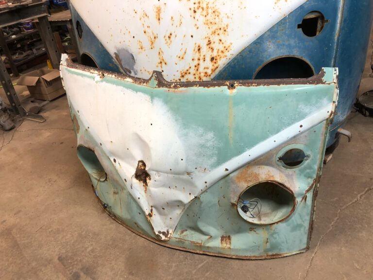 1962 15 window vw deluxe bus metal work continues silver lining auto restoration oregon