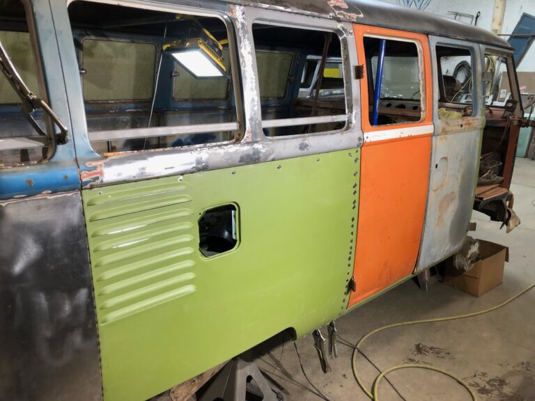1960 15 window deluxe vw bus rust repair and metal work continues silver lining auto restoration
