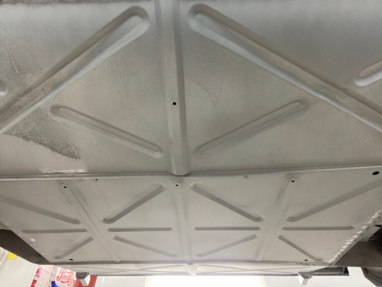 1963 23 window deluxe vw bus under body in bare metal silver lining auto restoration