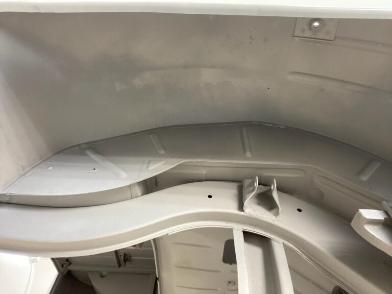 1963 23 window deluxe vw bus under body in bare metal silver lining auto restoration