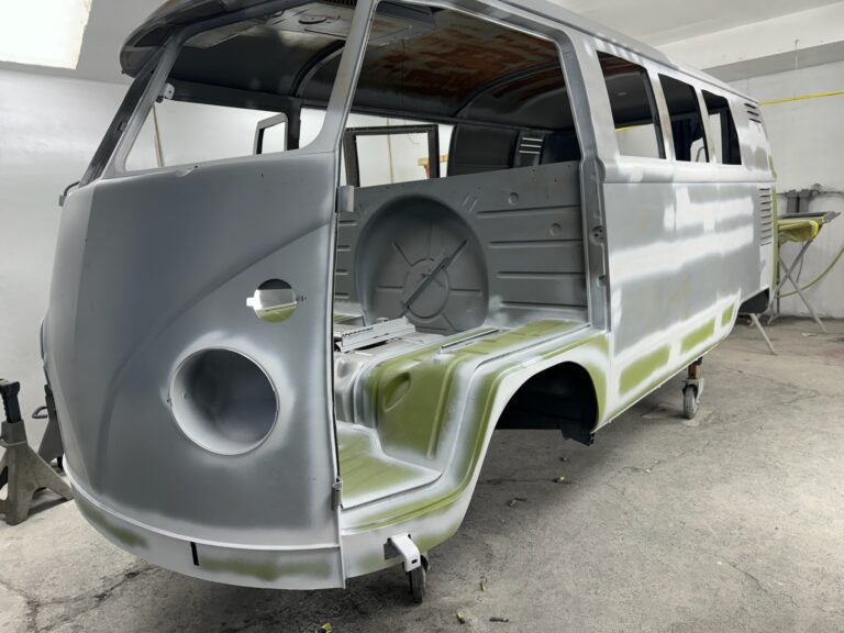 1963 ez camper vw bus restoration in primer silver lining auto restoration oregon