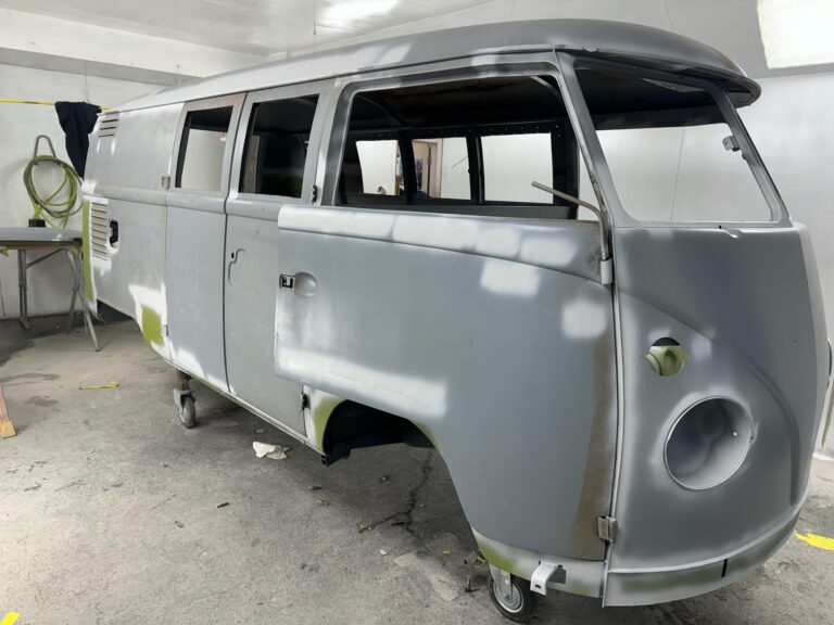 1963 ez camper vw bus restoration in primer silver lining auto restoration oregon