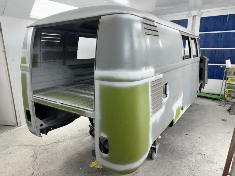 1963 ez camper vw bus restoration in primer silver lining auto restoration oregon