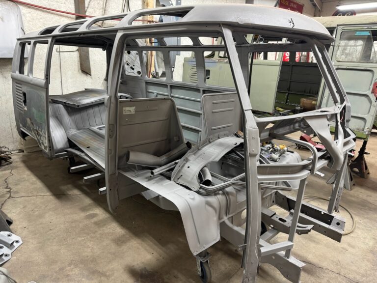 1965 21 window deluxe bus rust repair begins silver lining auto restoration oregon