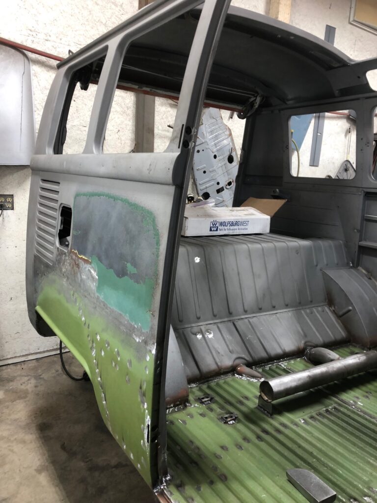 1965 21 window deluxe vw bus wheel well replacement silver lining auto restoration oregon
