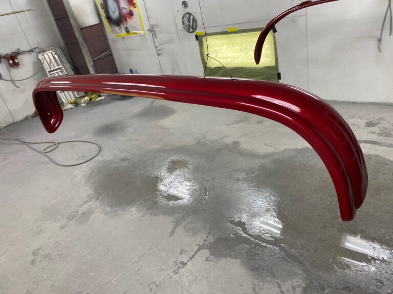 1959 vw panel bus bumpers in paint and safari window install silver lining auto restoration oregon
