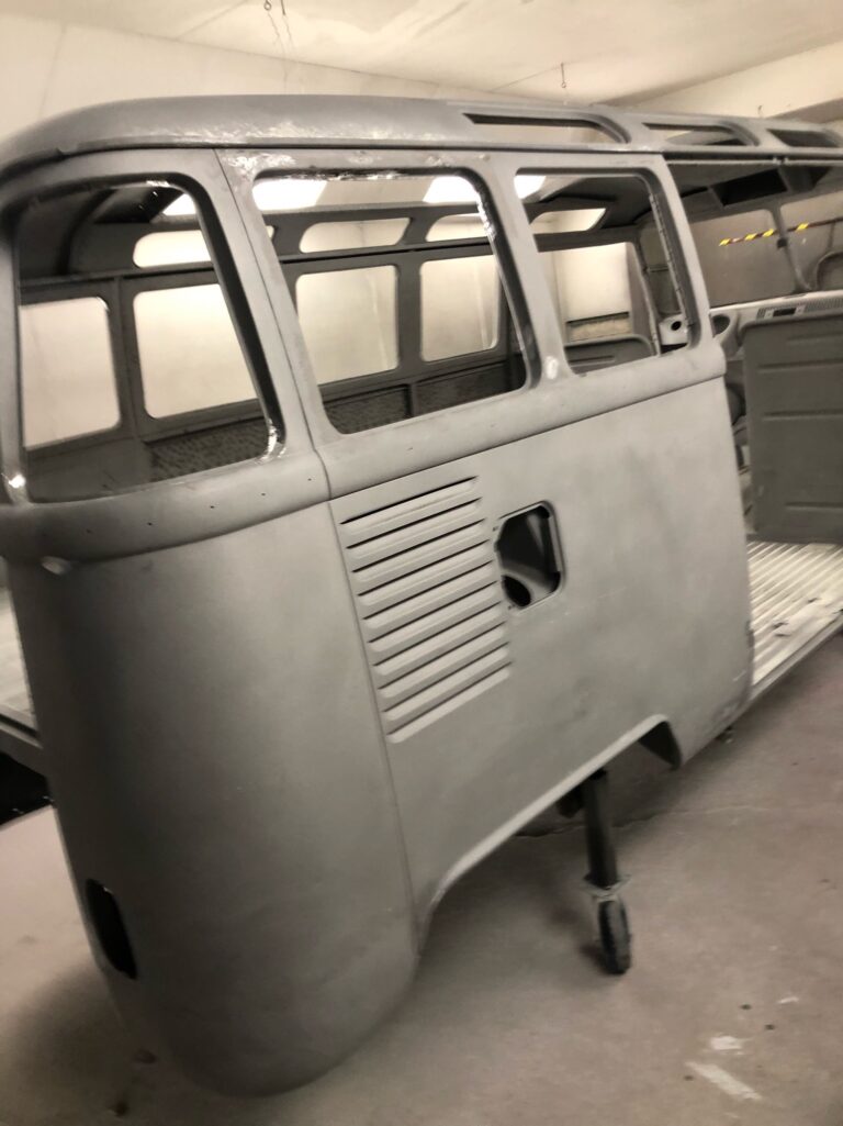 1963 23 window mouse grey deluxe bus body in epoxy silver lining auto restoration oregon