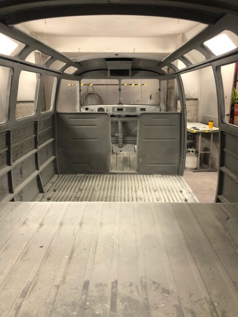 1963 23 window mouse grey deluxe bus body in epoxy silver lining auto restoration oregon