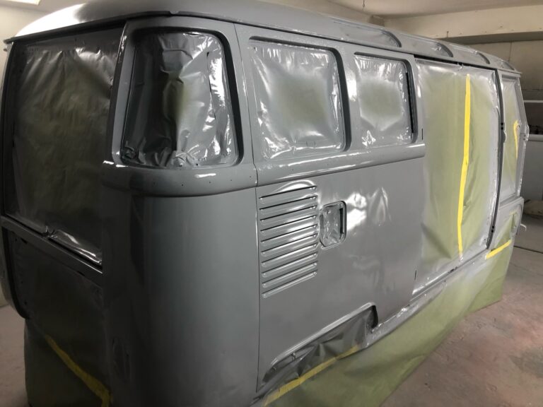 1963 23 window mouse grey deluxe bus body in epoxy silver lining auto restoration oregon