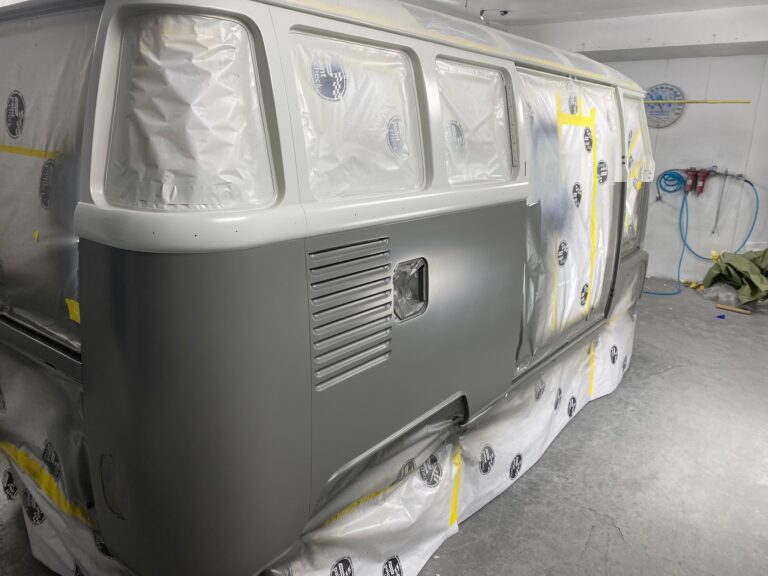 1963 23 window mouse grey deluxe bus main body in paint silver lining auto restoration oregon