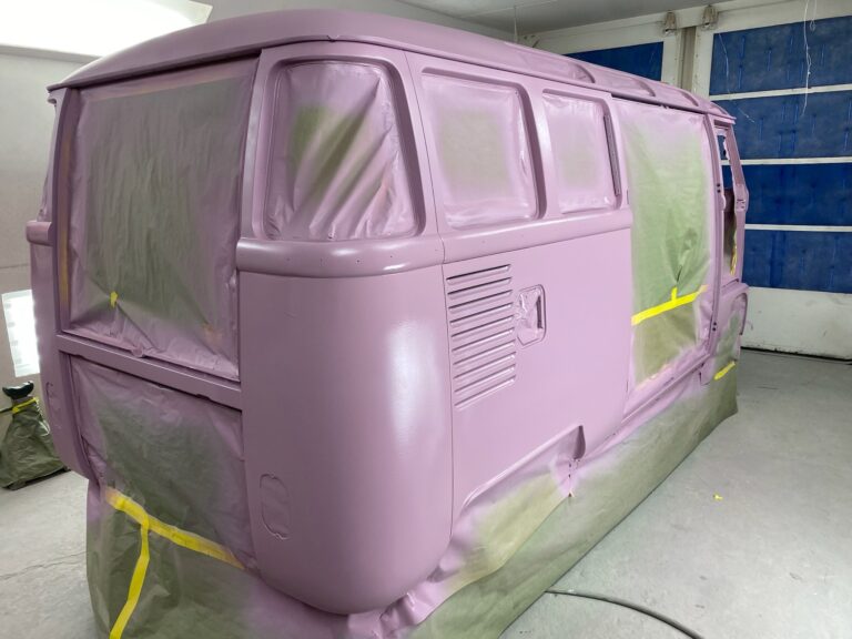 1963 23 window mouse grey deluxe bus body work into primer silver lining auto restoration oregon