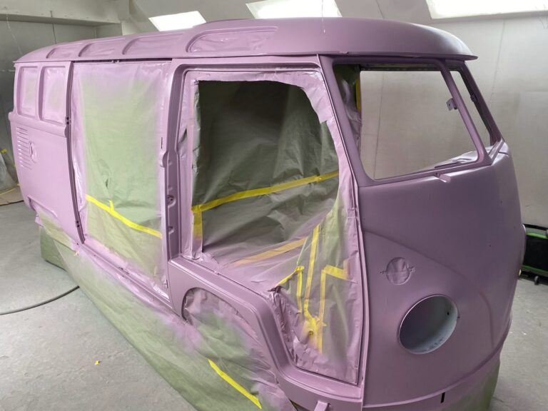 1963 23 window mouse grey deluxe bus body work into primer silver lining auto restoration oregon