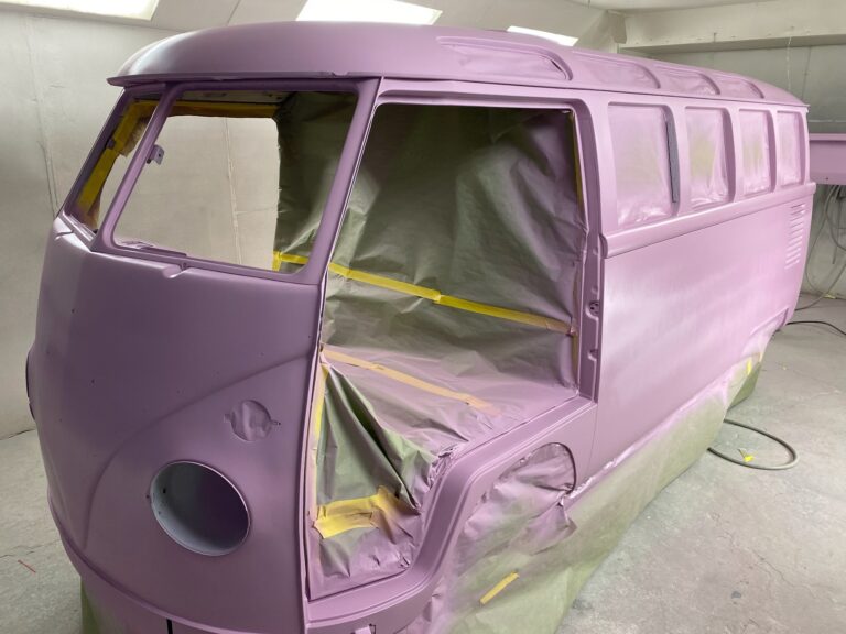 1963 23 window mouse grey deluxe bus body work into primer silver lining auto restoration oregon
