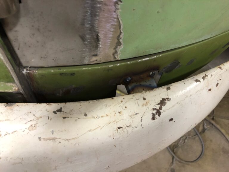 1963 23 window deluxe mouse grey bus bumper repair and fitment silver lining auto restoration oregon