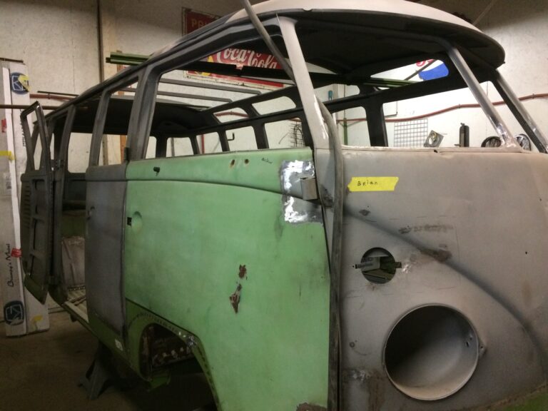 1963 23 window mouse grey deluxe bus bus in metal work and rust repair silver lining auto restoration oregon