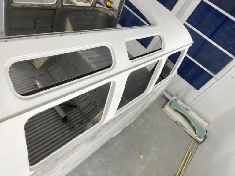 1963 23 window mouse grey deluxe bus roof in paint silver lining auto restoration oregon