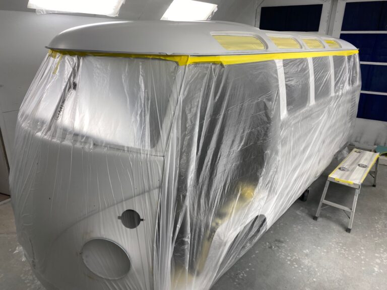 1963 23 window mouse grey deluxe bus roof in paint silver lining auto restoration oregon