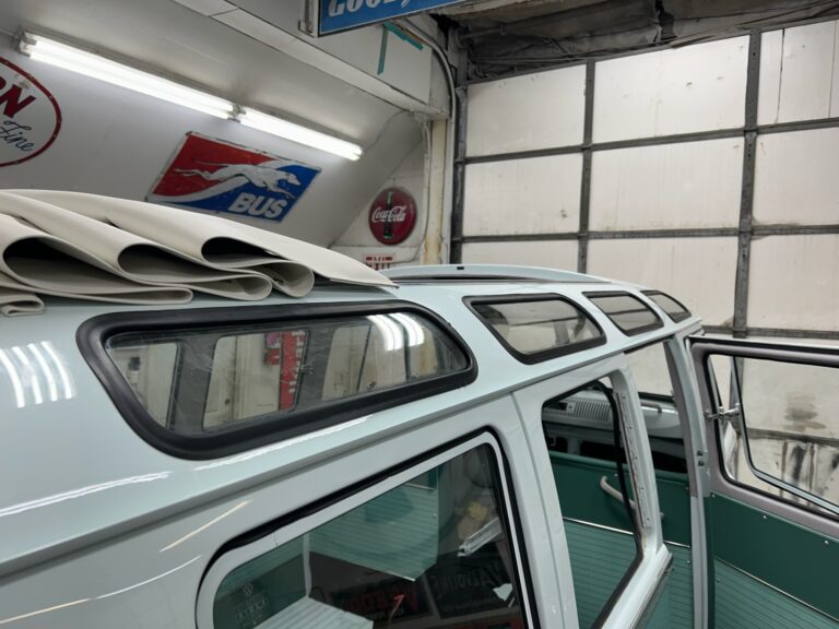 1963 23 window deluxe vw bus interior install continued silver lining auto restoration oregon