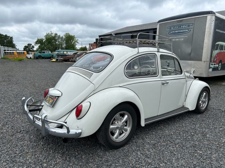 1965 vw ragtop beetle arrival at shop silver lining auto restoration