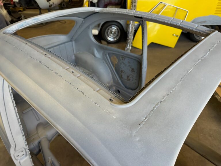 1965 vw ragtop beetle post media blast silver lining auto restoration oregon