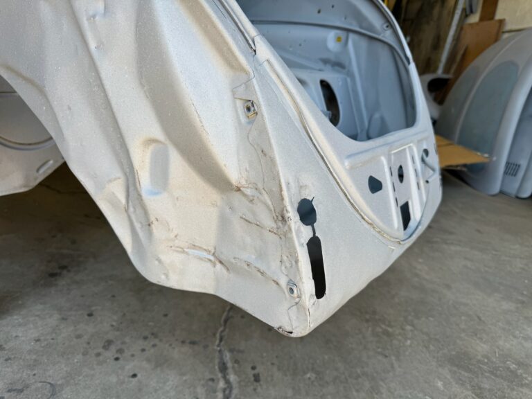 1965 vw ragtop beetle post media blast silver lining auto restoration oregon