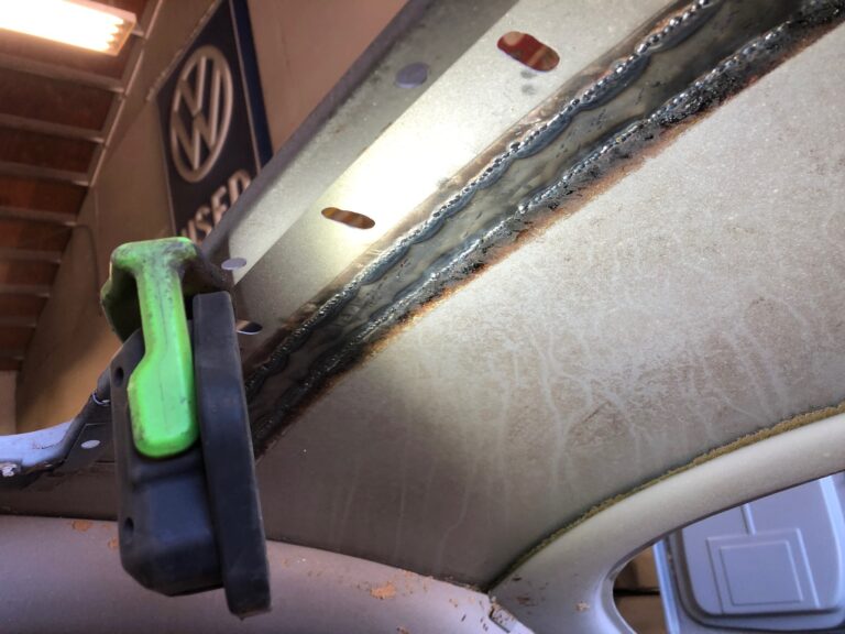 1965 vw ragtop beetle ragtop section repair silver lining auto restoration oregon